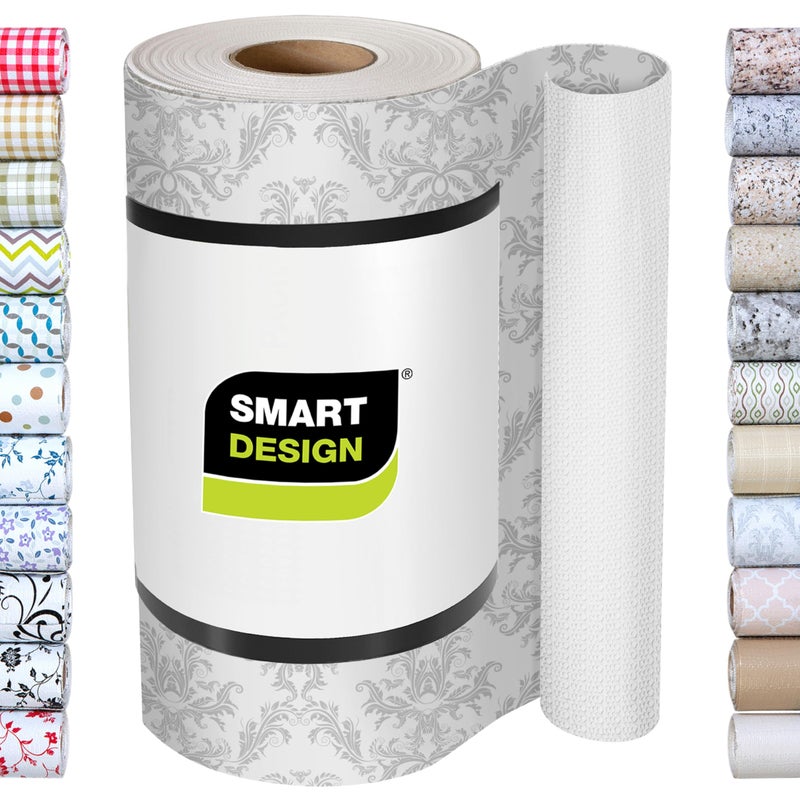 Smart Design Bonded Grip Shelf Liner - 12 Inch x 10 Feet - Non Adhesive, Strong Grip Bottom, Easy Clean Kitchen Drawer, Cabinet, Cupboard Dresser Protector Cover, Non Slip Rubber Mat - Fleur Gris - Image 1